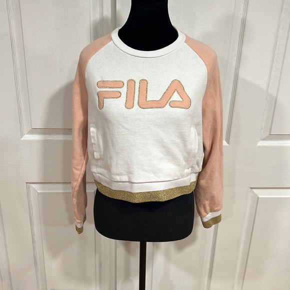 GUC🧡Fila Pink and White Sweatshirt jumper with Gold Sprinkle - Picture 3 of 10